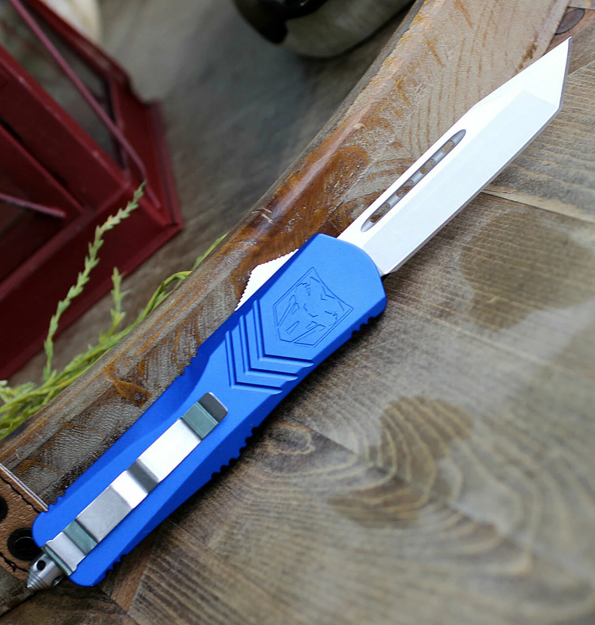 CobraTec Blue FS-X OTF Knife CTKLBLUFS-XLTNS, 3.75" D2 Steel Tanto Plain Blade, Blue Aluminum Handle 2 CobraTec Blue FS-X OTF Knife CTKLBLUFS-XLTNS, 3.75" D2 Steel Tanto Plain Blade, Blue Aluminum Handle - Image 2