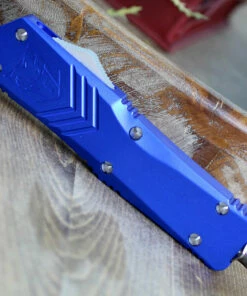 CobraTec Blue FS-X OTF Knife CTKLBLUFS-XLDAG1SS, 3.75" D2 Steel Dagger Serrated Blade, Blue Aluminum Handle -Buck Knives Sales CTKLBLUFSX.1 12385.1583333732