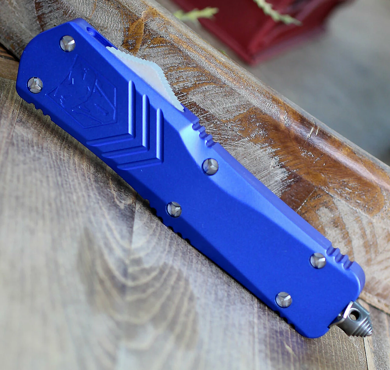 CobraTec Blue FS-X OTF Knife CTKLBLUFS-XLTNS, 3.75" D2 Steel Tanto Plain Blade, Blue Aluminum Handle 3 CobraTec Blue FS-X OTF Knife CTKLBLUFS-XLTNS, 3.75" D2 Steel Tanto Plain Blade, Blue Aluminum Handle - Image 3
