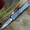 CobraTec Gray FS-X OTF Knife CTKLGRYFS-XLDAG2SS, 3.75" D2 Steel Dagger Double Serrated Blade, Gray Aluminum Handle