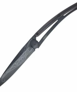 Deejo Knives Deejo 37G Eleven Blade Tattoo, 3.74" Black Titanium Coated Z40C13 SS Blade, Ebony Handle