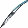 Deejo Knives Deejo 37g Corsair DEE1GB159, 3.75" Z40C13 Black Titanium Plain Blade, Blue Beech Wood Handle