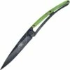 Deejo Knives Deejo 37g Lucky Charm DEE1GB160, 3.75" Z40C13 Black Titanium Plain Blade, Green Beech Wood Handle