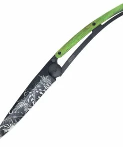 Deejo Knives Deejo 37g Jungle DEE1GB161, 3.75" Z40C13 Black Titanium Plain Blade, Green Beech Wood Handle
