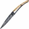 Deejo Knives Deejo 37g Tattoo Hunting Scene DEE1GB512, 3.75" Z40C13 Black Titanium Combo Blade, Olive Wood Handle