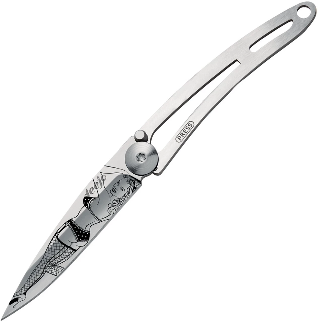 Deejo Knives Deejo 15g Tattoo Pin Up DEE7AK004, 2" Z40C13 Plain Blade, Stainless Handle 1 Deejo Knives Deejo 15g Tattoo Pin Up DEE7AK004, 2" Z40C13 Plain Blade, Stainless Handle