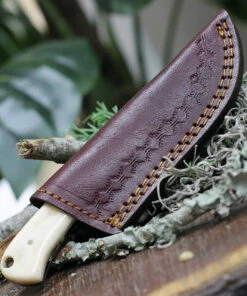 Damascus Blade Knife Damascus Short Skinner White Bone, 3" Damacus Blade, White Bone Handle, Leather sheath -Buck Knives Sales DM1193BO.2 45245.1618324281