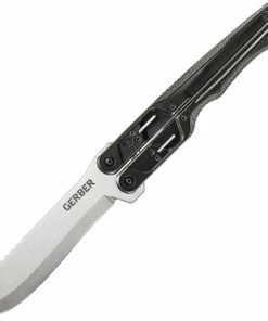 Gerber DoubleDown Folding Machete, 31-3001536N, 6.75" 420HC Stonewashed Recurve Blade, Black Handles