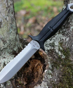 GiantMouse Ranae Fixed Blade Knife, 5.5" Stonewashed N690Co Double Edge Dagger, Black FRN Handle, Kydex Sheath