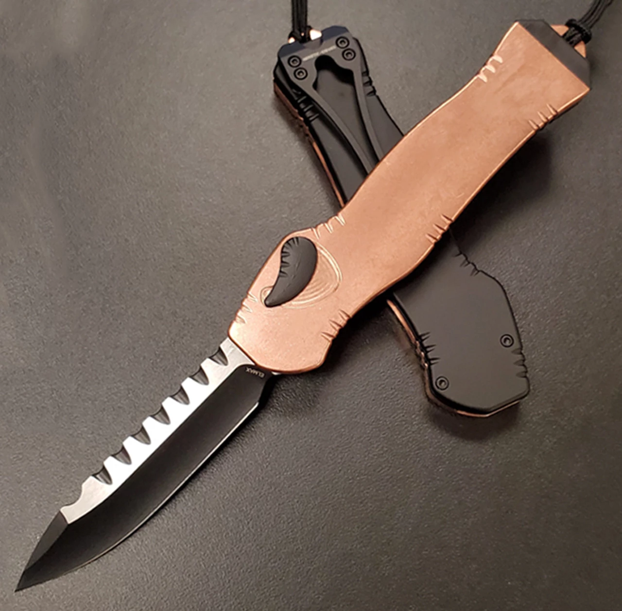 Heretic Knives Heretic Hydra V.2 OTF Automatic - Copper / Blk (3.6" Elmax Drop Point) H007-10A-COPPER 1 Heretic Knives Heretic Hydra V.2 OTF Automatic - Copper / Blk (3.6" Elmax Drop Point) H007-10A-COPPER