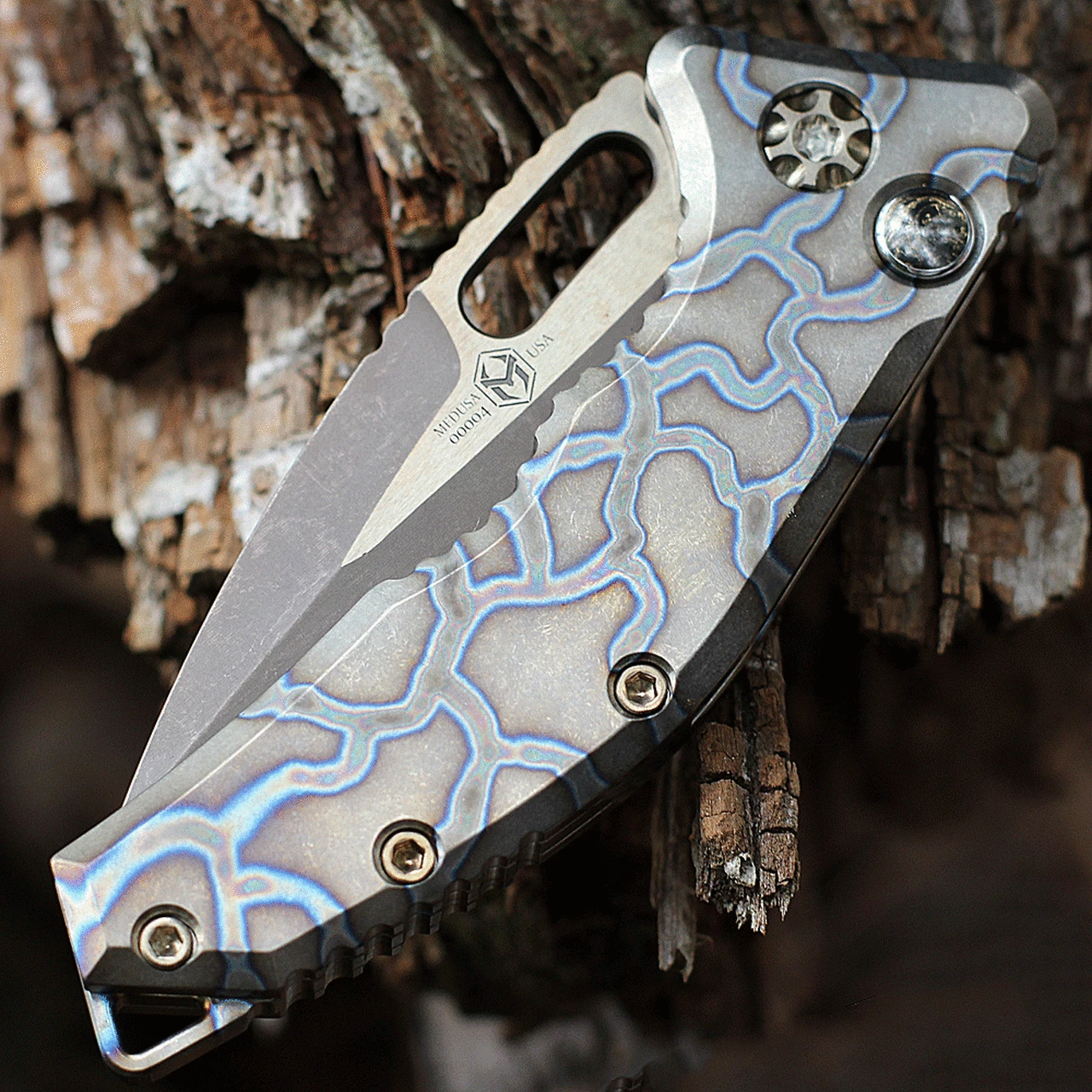 Heretic Knives Heretic Medusa Automatic - Flamed Ti (3" Elmax Tanto BW Bronze) H011-7A-FTi 5 Heretic Knives Heretic Medusa Automatic - Flamed Ti (3" Elmax Tanto BW Bronze) H011-7A-FTi - Image 5