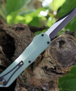 Heretic Knives Heretic Manticore E OTF Auto - Black Alum. and Jade G-10 (3.19" Elmax Two-Tone Bowie) H026B-10A-JADE