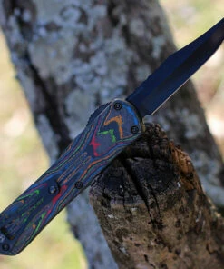 Heretic Knives Heretic Manticore E OTF Automatic - Awesome 80's CF / Blk Alum (3.2" Bowie Blk DLC SW) H026B-6A-CF80's