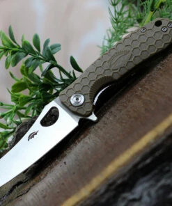 Honey Badger Knives Small Warncleaver Flipper HB1046, 2.75" 8Cr13MoV Satin Warncleaver Plain Blade, Tan FRN Handle