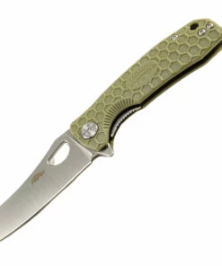 Honey Badger Knives Small D2 Wharncleaver Flipper HB1169, 2.75" D2 Wharncleaver Blade, Green FRN Handle
