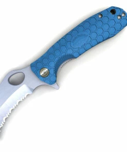 Honey Badger Knives Medium D2 Claw Flipper HB1128, 3.0" D2 Claw Serrated Blade, Blue FRN Handle