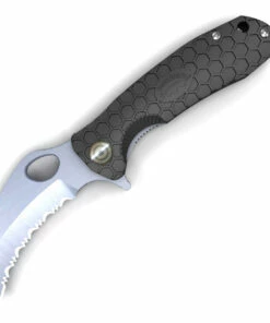 Honey Badger Knives Medium Claw Flipper HB1131 , 3.0" 8Cr13Mov Claw Serrated Blade, Black FRN Handle
