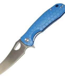 Honey Badger Knives Large Flipper HB1158, 3.63" D2 Satin Wharncleaver Plain Blade, Blue FRN Handle