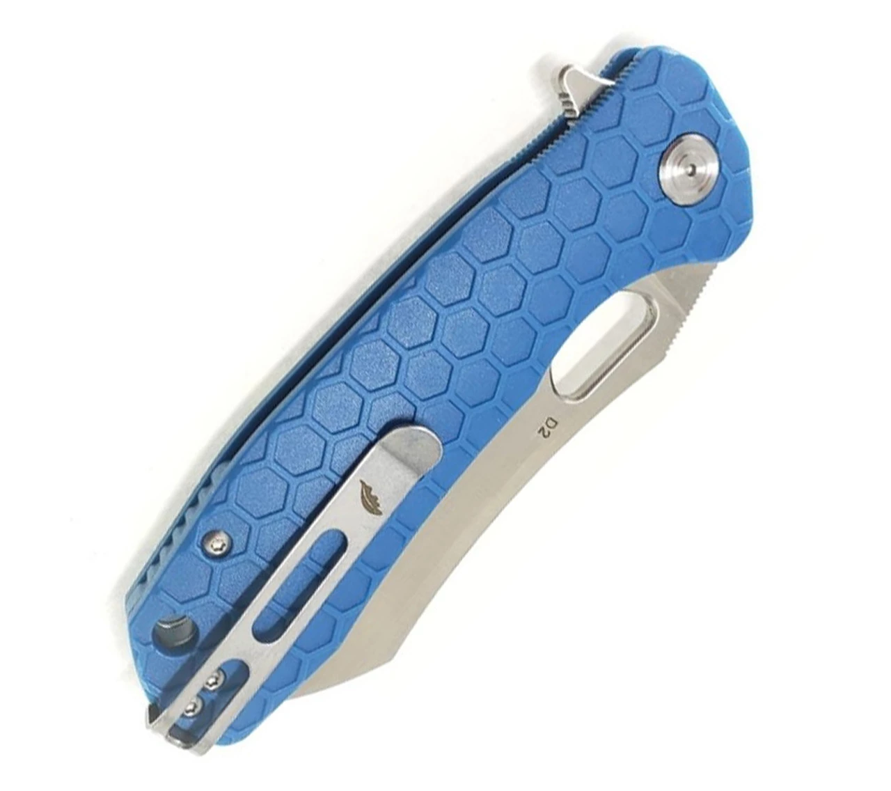 Honey Badger Knives Large Flipper HB1158, 3.63" D2 Satin Wharncleaver Plain Blade, Blue FRN Handle 2 Honey Badger Knives Large Flipper HB1158, 3.63" D2 Satin Wharncleaver Plain Blade, Blue FRN Handle - Image 2