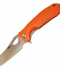 Honey Badger Knives Large Flipper HB1160, 3.63" D2 Satin Wharncleaver Plain Blade, Orange FRN Handle