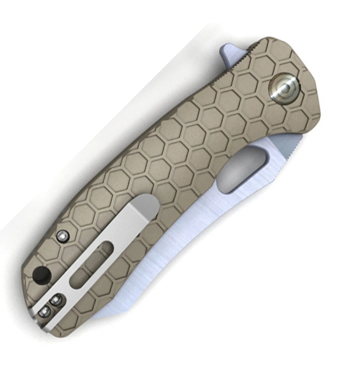 Honey Badger Knives Small D2 Wharncleaver Flipper HB1168, 2.75" D2 Wharncleaver Blade, Tan FRN Handle 2 Honey Badger Knives Small D2 Wharncleaver Flipper HB1168, 2.75" D2 Wharncleaver Blade, Tan FRN Handle - Image 2