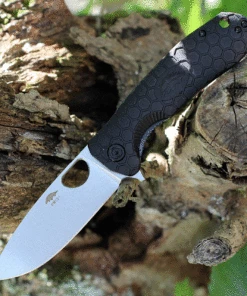 Honey Badger Knives Limited Edition Large Flipper HB1286, 3.63" D2 Stonewashed Drop Point Plain Blade, Black FRN Handle