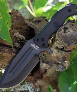 Halfbreed Blades Large Bush Knife LBK-01, 5.7" K110 D2 Teflon Coated Plain Fixed Blade, Black G-10 Handle with Molded Kydex Sheath