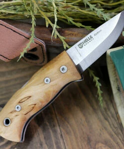 Helle Kletten Lockback Folder 662, 2.12" Triple Laminated Stainless Steel Drop Point Plain Blade, Curly Birch Handle