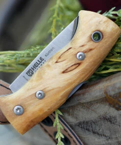 Helle Kletten Lockback Folder 662, 2.12" Triple Laminated Stainless Steel Drop Point Plain Blade, Curly Birch Handle -Buck Knives Sales HE662 66093.1581523544