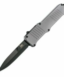 HK Knives HK Incursion OTF 3.9" 154 CM Bayonet Black Finished Blade, Matte Grey Aluminum Frame