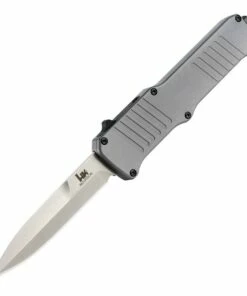 HK Knives HK Incursion OTF 3.9" 154CM Bayonet Tumbled Finish Plain Edge, Matte Grey Aluminum Frame