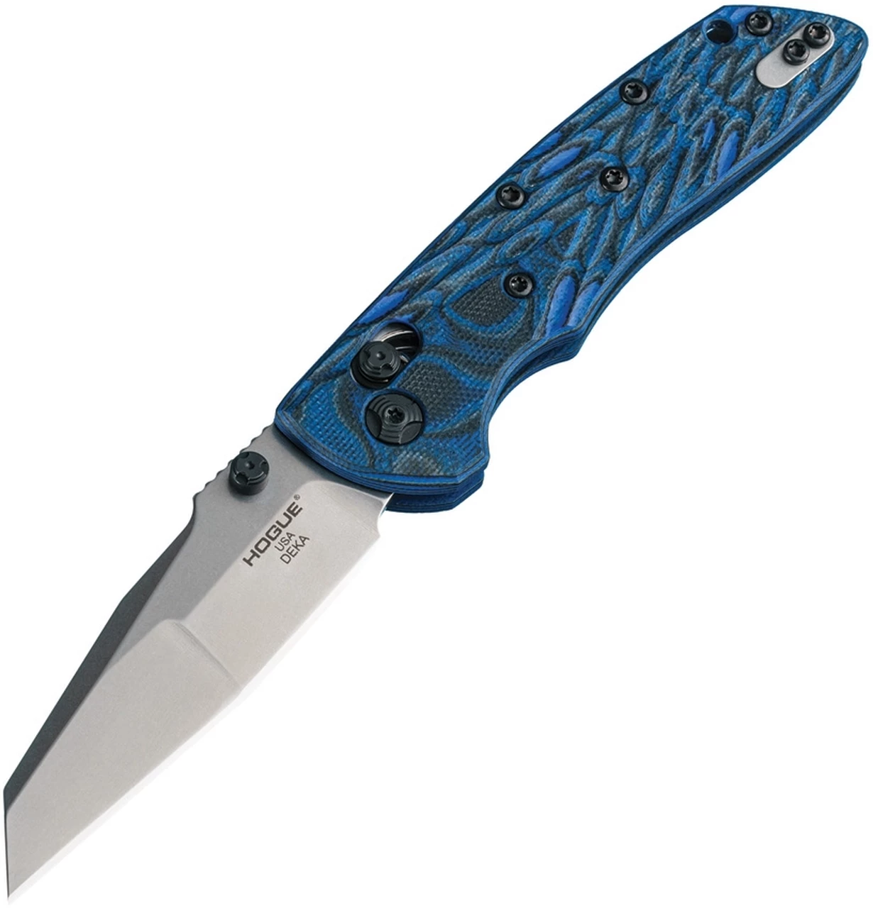 Hogue Deka ABLE Lock Folding Knife, 24263, 3.25" CPM-20CV Stonewashed Modified Wharncliffe Blade, G-Mascus Blue Lava G10 Handles 1 Hogue Deka ABLE Lock Folding Knife, 24263, 3.25" CPM-20CV Stonewashed Modified Wharncliffe Blade, G-Mascus Blue Lava G10 Handles