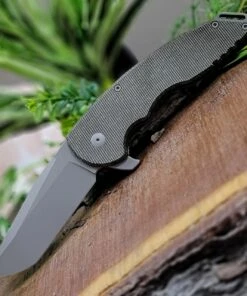 Jake Hoback Knives Jake Hoback A15 Slimline Micarta 028M, 3.75" CPM-20CV Gray Stonewash Plain Blade, Dark Green Micarta / Titanium Handle