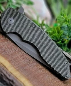 Jake Hoback Knives Jake Hoback A15 Slimline Micarta 028M, 3.75" CPM-20CV Gray Stonewash Plain Blade, Dark Green Micarta / Titanium Handle -Buck Knives Sales HOB028M 97069.1616610680