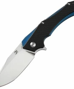 Kansept Knives KT1008A1 Hellx, 3.60" D2 Stonewashed Blade, Black G10/ Blue Anodized SS Handle