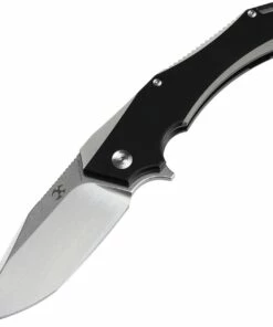 Kansept Knives K1008A1 Hellx, 3.60" CPM-S35VN Stonewashed Blade, Black Coated/Plain Titanium Handle
