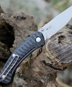 GiantMouse ACE Iona Liner Lock, 2.9" Stonewashed M390 Drop Point Blade, Anso Textured Black FRN Handle