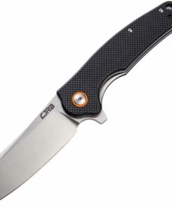 CJRB Cutlery Crag Liner Lock J1904-BKF, 3.3" D2 Stonewash Plain Blade, Black G-10 Handle