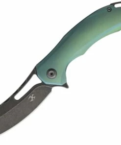 Kansept Knives, K1002A2, Spirit Flipper, 3.5" CPM-S35VN Black Stonewashed Sheepsfoot Blade, Teal Titanium Handles