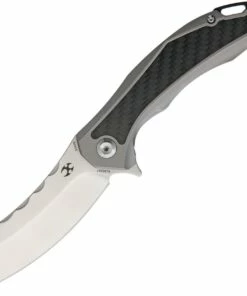 Kansept Knives, K1002A7, Spirit Flipper, 3.5" CPM-S35VN Satin Sheepsfoot Blade, Gray Titanium with Carbon Fiber Inlay Handles