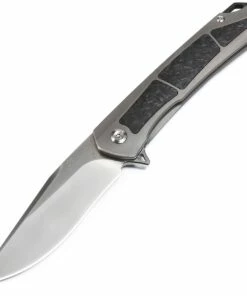 Kansept Knives, K1003A1, Sprite Frame Lock Knife, 3.5" CPM-S35VN Satin Clip Point Blade, Titanium with Carbon Fiber Inlay Handles