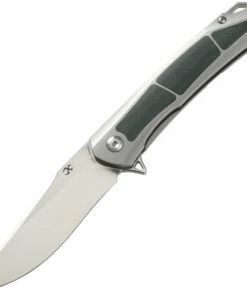 Kansept Knives, K1003A2, Sprite Frame Lock Knife, 3.5" CPM-S35VN Stonewashed Clip Point Blade, Titanium with Green Micarta Inlay Handles