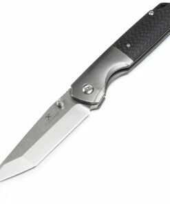 Kansept Knives, K1005T2, Warrior Flipper Knife, 3.4" CPM-S35VN Stonewashed Tanto Blade, Titanium with Marble Carbon Fiber Handle