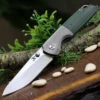 Kansept Knives, K1005T7, Warrior Flipper Knife, 3.4" CPM-S35VN Drop Point Blade, Titanium with Green Micarta Handle