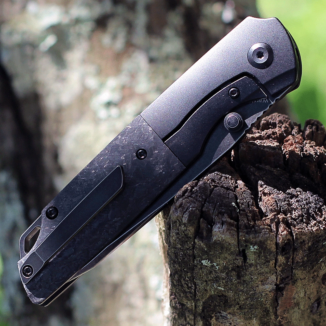 Kansept Knives Warrior K1005T8, 3.4" CPM-S35VN Tanto Blade, Titanium with Black Carbon Fiber Inlay Handle 4 Kansept Knives Warrior K1005T8, 3.4" CPM-S35VN Tanto Blade, Titanium with Black Carbon Fiber Inlay Handle - Image 4