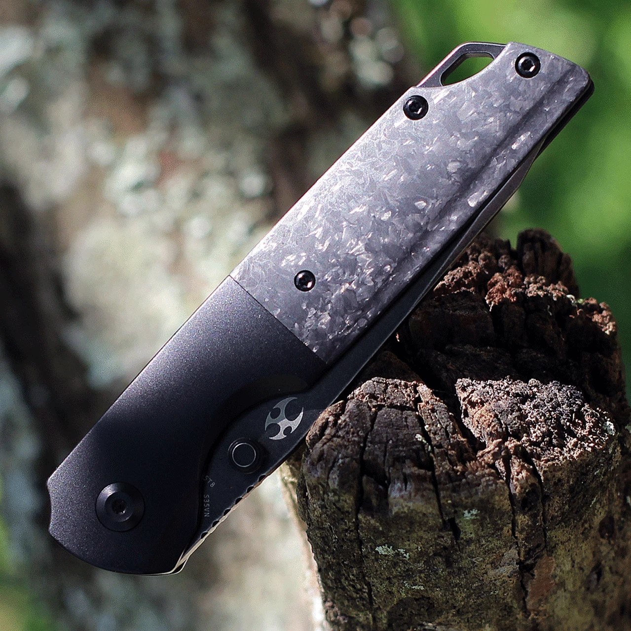 Kansept Knives Warrior K1005T8, 3.4" CPM-S35VN Tanto Blade, Titanium with Black Carbon Fiber Inlay Handle 3 Kansept Knives Warrior K1005T8, 3.4" CPM-S35VN Tanto Blade, Titanium with Black Carbon Fiber Inlay Handle - Image 3