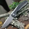 Kansept Knives K1007A2 Accipiter CF, 3.50" CPM-S35VN Stonewashed Plain Blade, Titanium w/ Carbon Fiber Inlay Handle