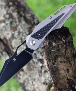 Kansept Knives Genesis K1010A2, 3.62" CPM-S35VN Black Stonewashed Blade, Gray & Black Titanium CF Handle