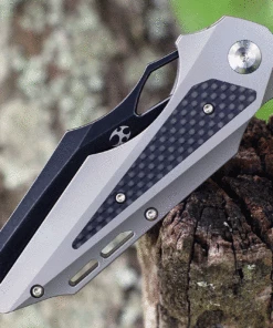 Kansept Knives Genesis K1010A2, 3.62" CPM-S35VN Black Stonewashed Blade, Gray & Black Titanium CF Handle -Buck Knives Sales K1010A2.3 23675.1623700954