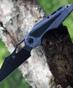 Kansept Knives Genesis K1010A4, 3.62" CPM-S35VN Satin Plain Blade, Blue Lightning Strike Titanium Handle